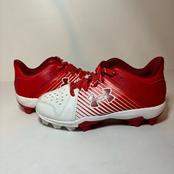 Boys Red & White Under Armour Leadoff Low Rm Jr Shoes Cleats 1 Y Baseball - Picture 4 of 9